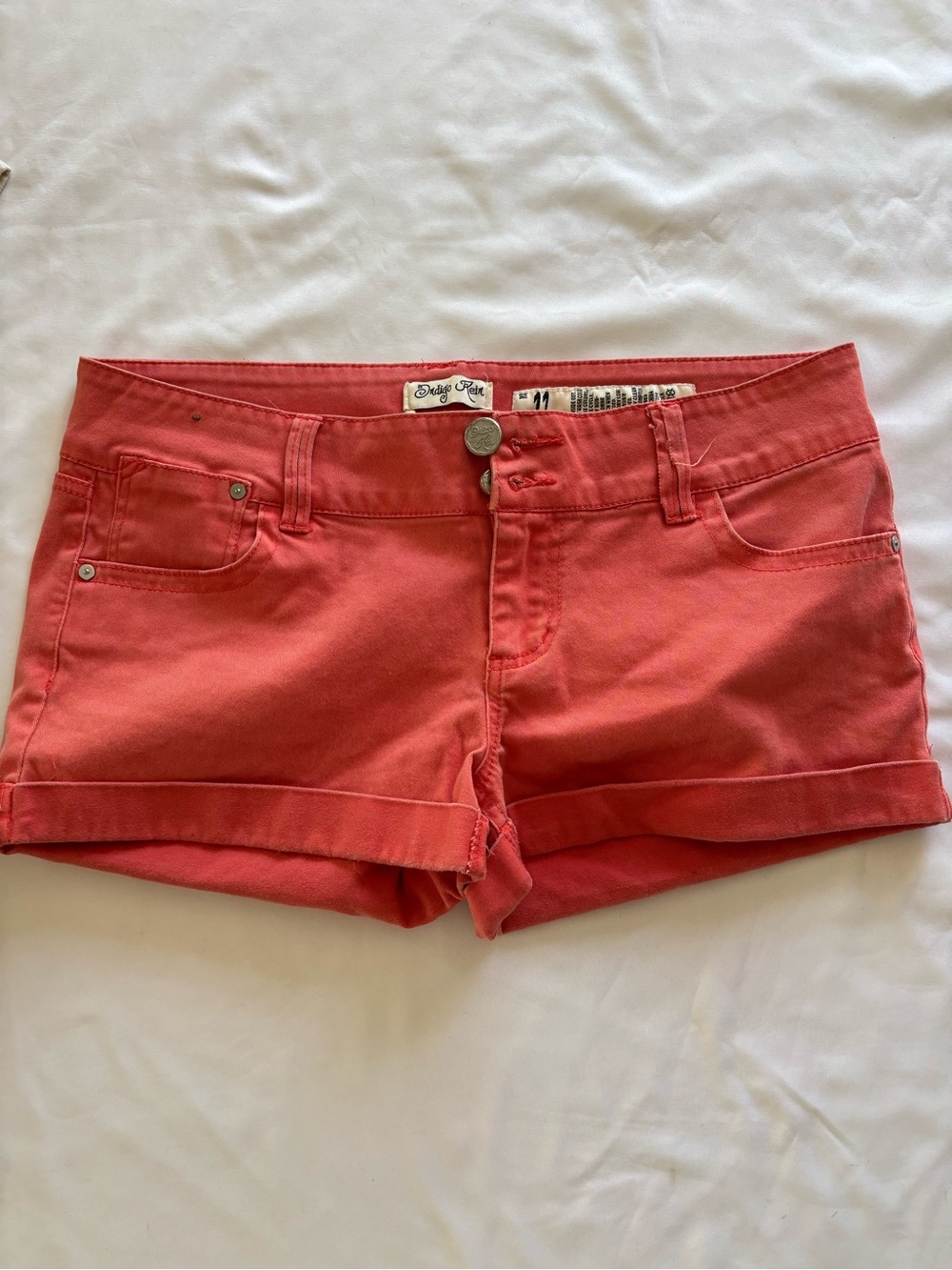 Indigo Rein Coral-Rose Rolled Hem Denim Shorts